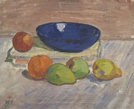 Still Life with Blue Bowl and Fruits, by Unknown