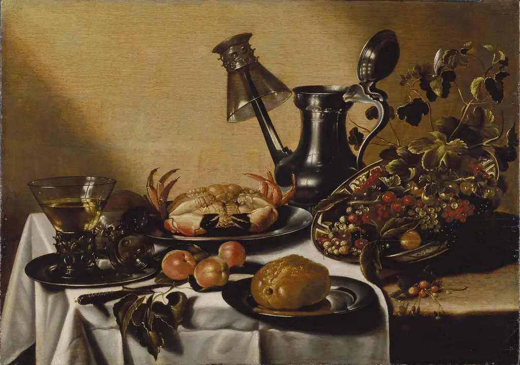 Still Life with Crab and Fruit, by Unknown, 1650