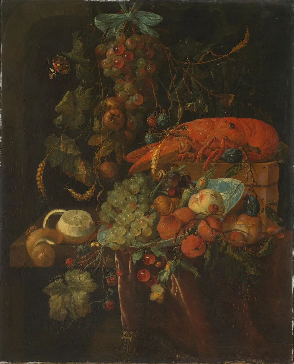 Still Life with Fruit and a Lobster, by Unknown, unspecified, 1670