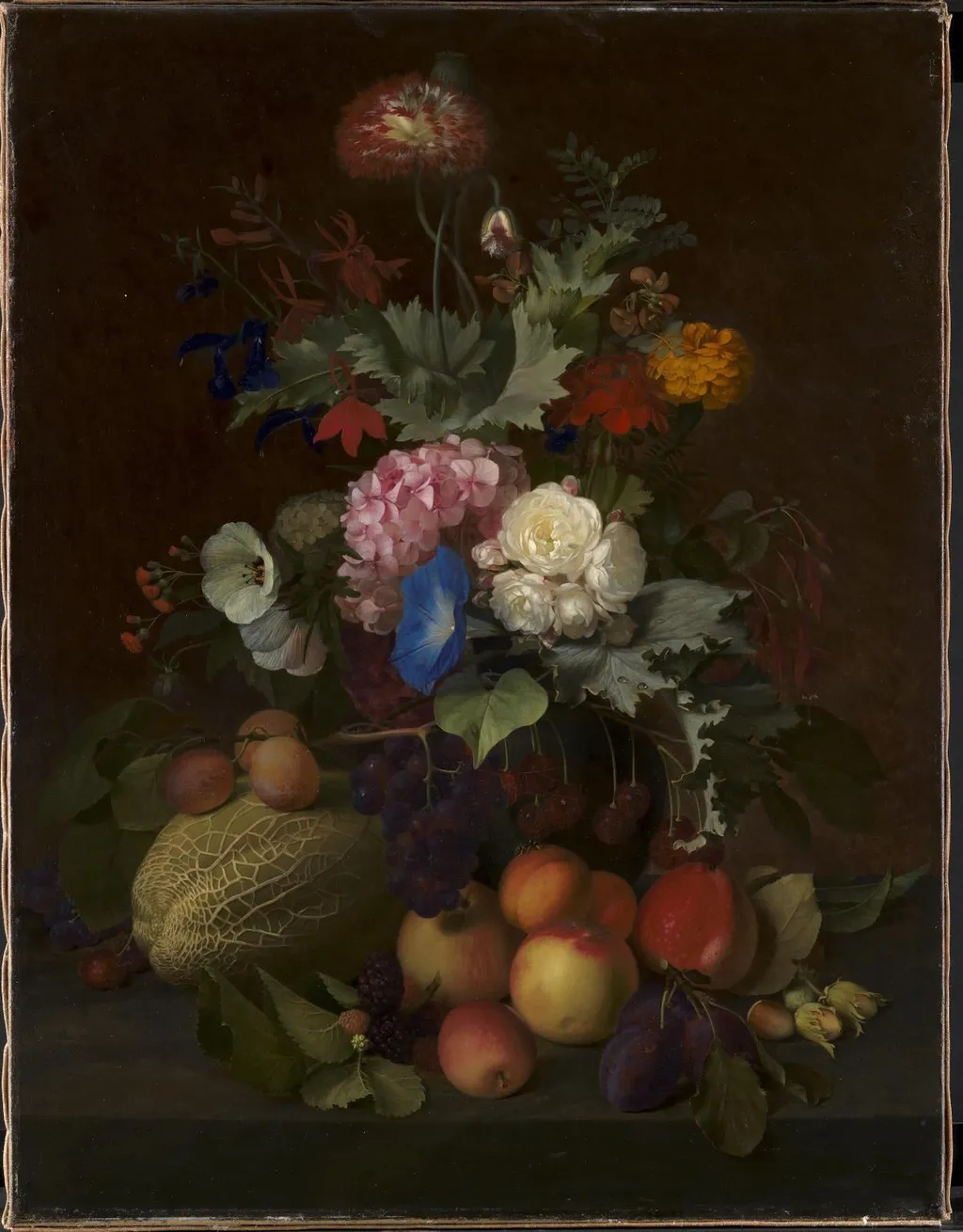 Still Life with Fruit and Flowers, by Unknown, unspecified, 1852