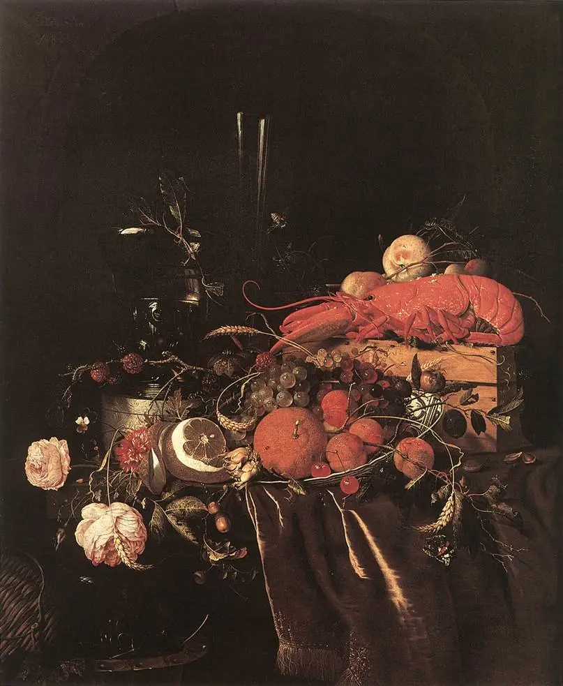 Still-Life with Fruit, Flowers, Glasses and Lobster, by Unknown