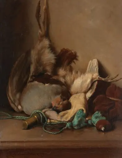 Still life with Wood Pigeon and Powder Horn, by Unknown