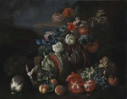 Stone Base with Flowers and Fruit, by Unknown