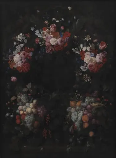 Stone Cartouche with Fruit and Flower Garland, by Unknown