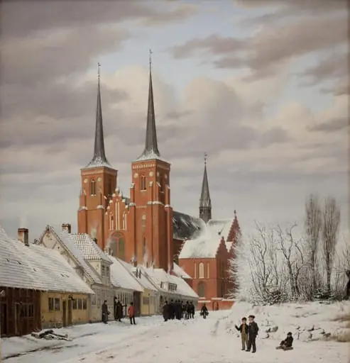 Street in Roskilde. In the Background the Cathedral, by Unknown