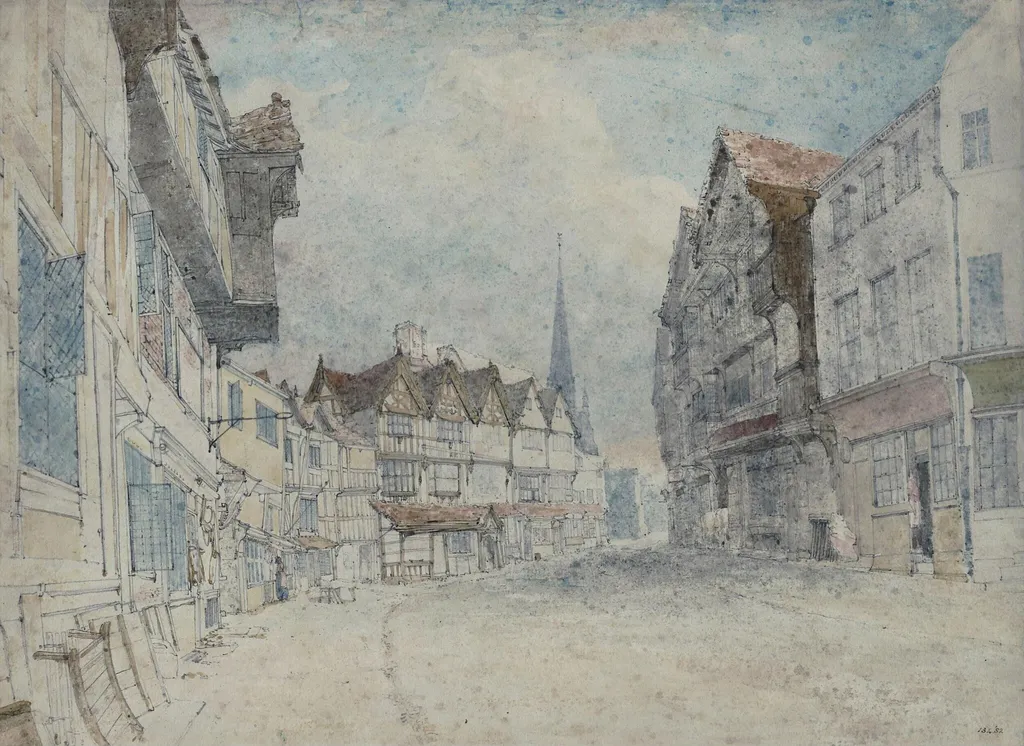 Street view in Hereford, by Unknown, watercolor, 1850