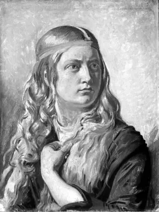 Studie af en ung kvinde (Oline Købke), by Unknown, 1855