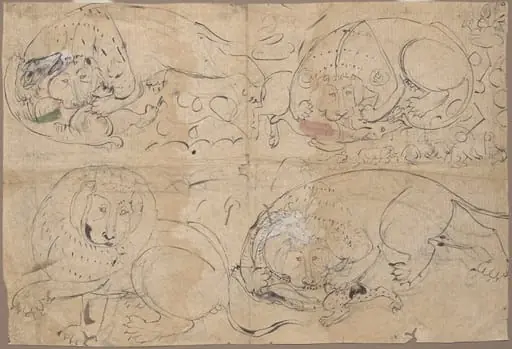 Studies of a Lion Killing Prey, by Unknown