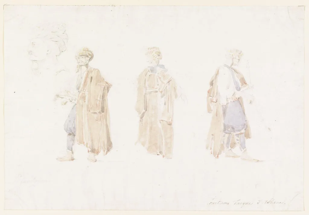 Studies of a man in Albanian dress, by Unknown, watercolor, 1805