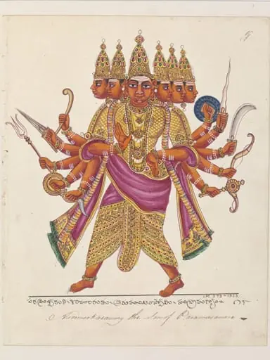 Subrahmanya, with six heads, in his form as Shanmukha (Arumukha), by Unknown