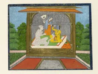 Sudama and Krishna, by Unknown, 1860