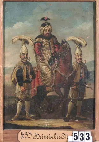 Sultan însoțit de arcași (în registrul inventar: Pașă turc), by Unknown