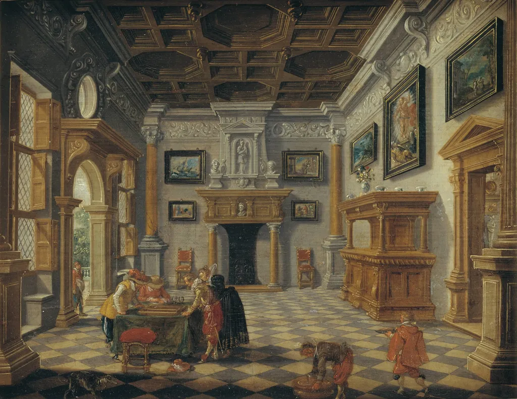 Sumptuous Renaissance Interior with Tric-Trac Players, by Unknown, 1626