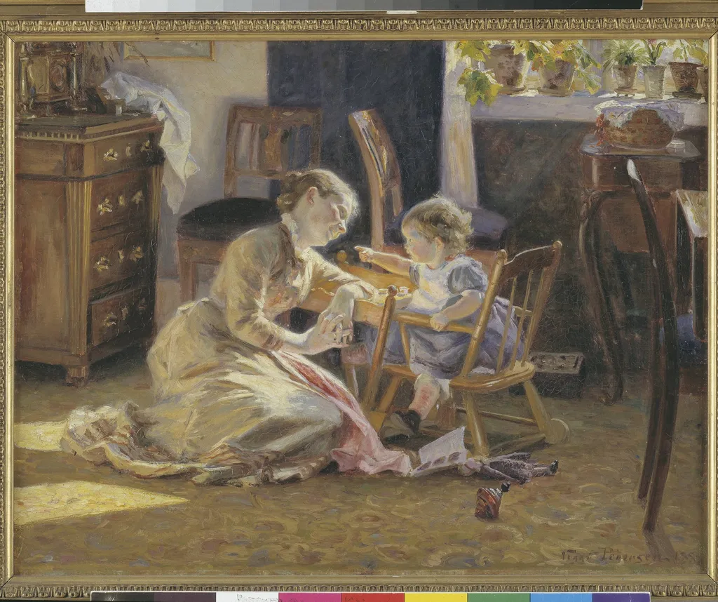 Sunshine in the Living Room. The Artist's Wife and Child, by Unknown, 1888