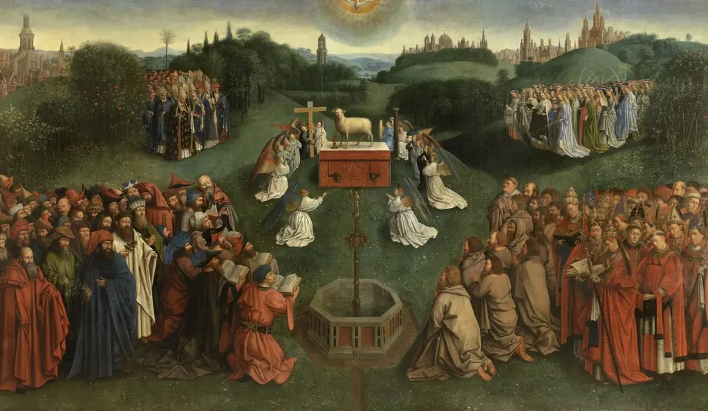 The adoration of the Lamb (after the Ghent Altarpiece), by Unknown