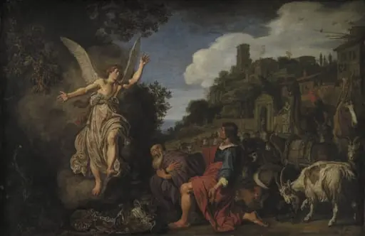 The Angel Raphael Takes Leave of Old Tobit and his Son Tobias, by Unknown