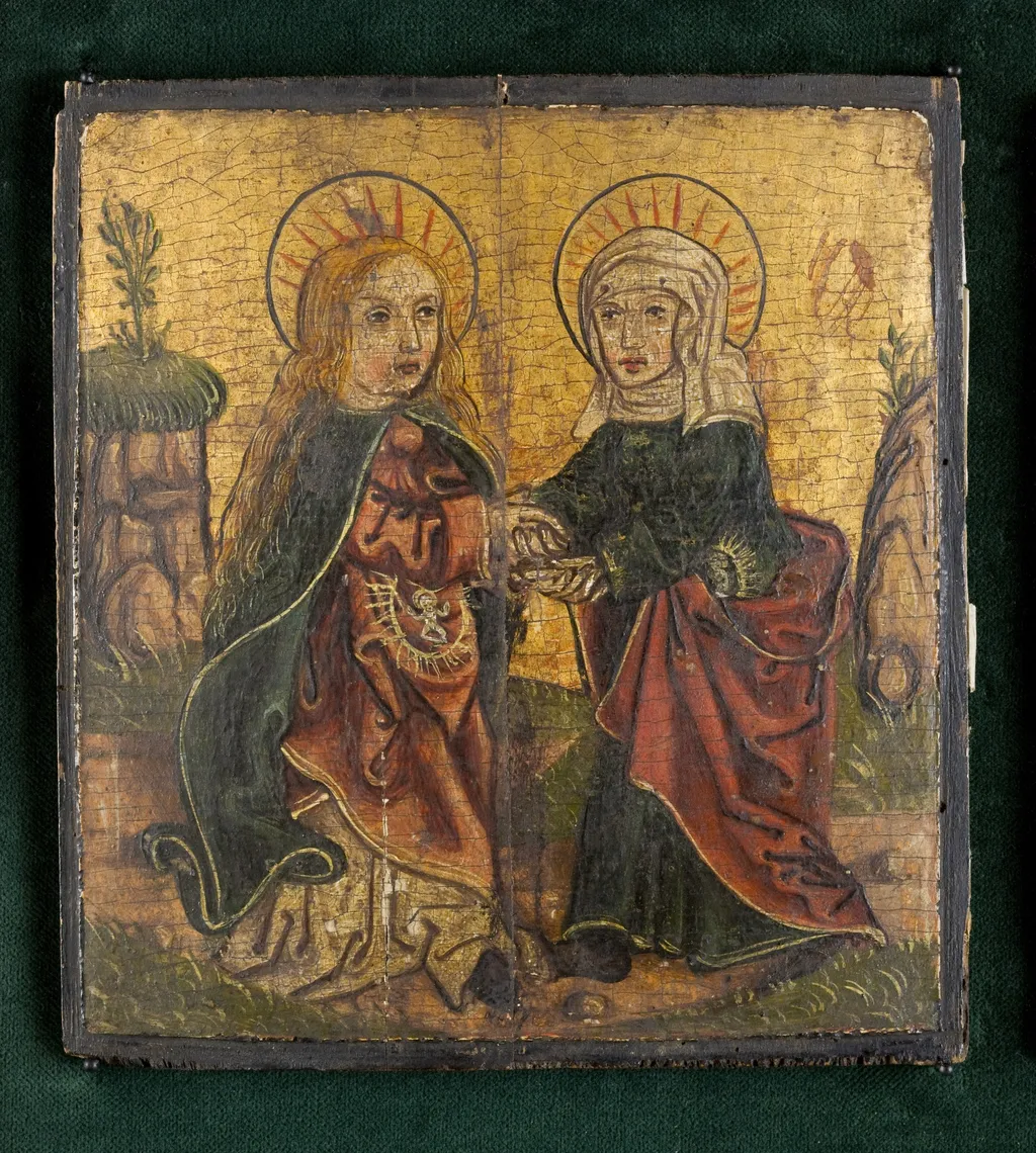 The Annunciation; Visitation to St Elizabeth; Saint Dorothy. Triptych Wing, by Unknown, unspecified, 1517