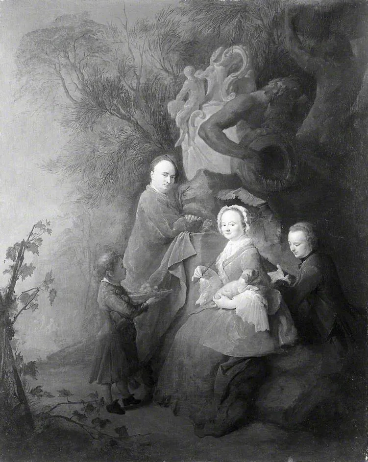 The Artist and his Family in a Park, by Unknown, oil, 1775