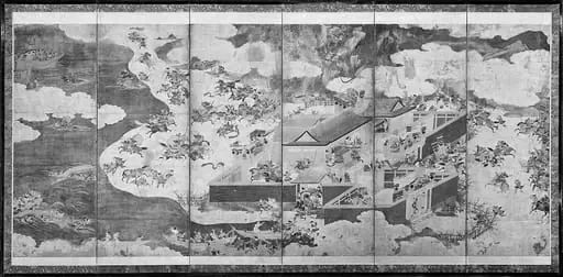 一の谷合戦図屏風|The Battle at Ichinotani, from The Tale of the Heike (Heike monogatari), by Unknown