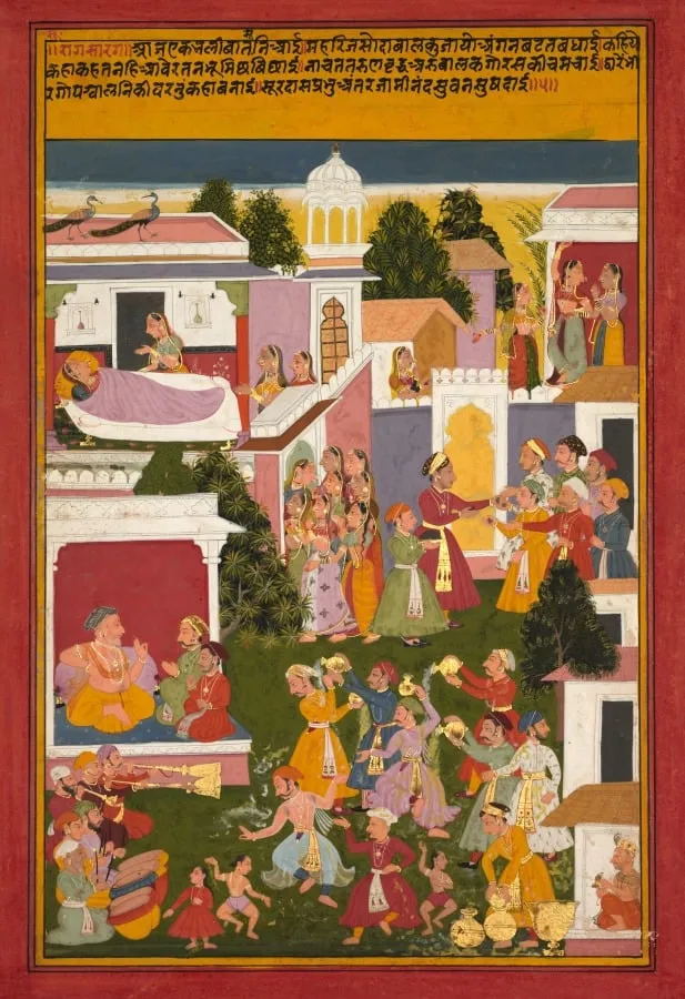 The Birth of Krishna, from a Sursagar of Surdas (Indian, c. 1480–1580), by Unknown, unspecified, 1708