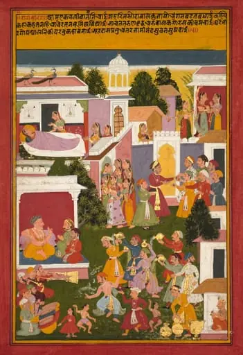 The Birth of Krishna, from a Sursagar of Surdas (Indian, c. 1480–1580), by Unknown