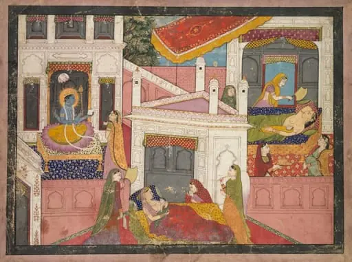 The birth of Rama and his brothers, from Chapter 17 of the Bala Kanda (Book of Childhood) of the Adhyatma Ramayana (Rama's Journey of the Supreme Spirit) from the Brahmanda Purana (Ancient Scripture of the Cosmic Egg), by Unknown
