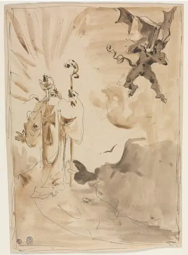 The Bishop and the Demon (recto), by Unknown