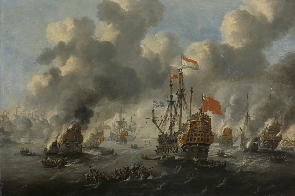 The burning of the English fleet off Chatham, 20 June 1667, by Unknown, oil, 1670
