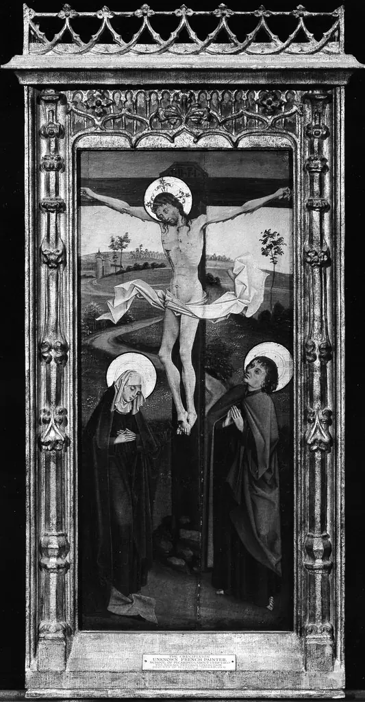 The Crucifixion, (reverse) Saint Francis of Assisi; The Resurrection, (reverse) An Abbot Saint, Possibly Saint Benedict, by Unknown, 1460