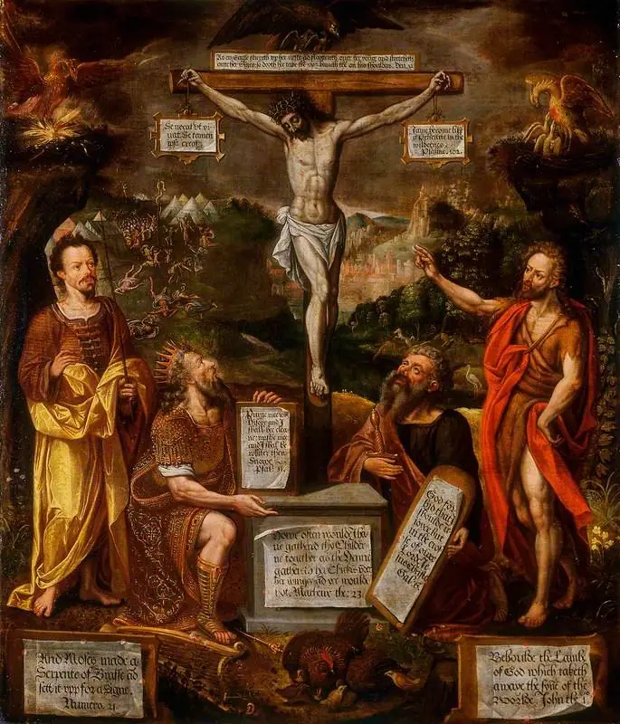 The Crucifixion with Moses, David, Saint Paul and Saint John the Baptist, by Unknown
