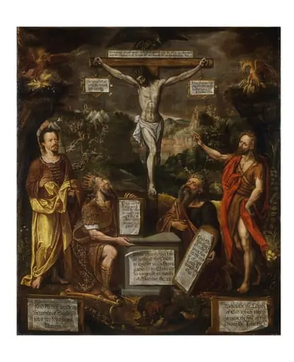 The Crucifixion with Moses, David, St Paul and St John the Baptist, by Unknown