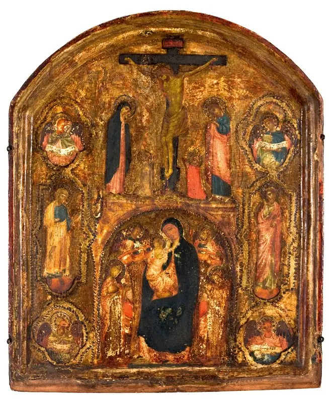 The Crucifixion with the Virgin and Child among Saints, Angels and the Symbols of the Evangelists, by Unknown
