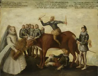 The Dairy Cow: The Dutch Provinces, Revolting against the Spanish King Philip II, Are Led by Prince William of Orange, The States General Entreat Queen Elizabeth I for Aid, by Unknown, 1633