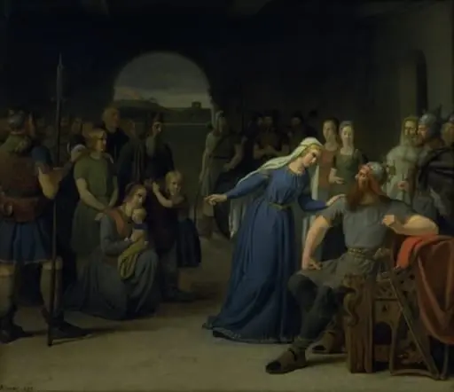 The Danish Queen Thyra Danebod Trying to Soften the Heart of her Husband, Gorm the Old, towards some Christian Captives, by Unknown