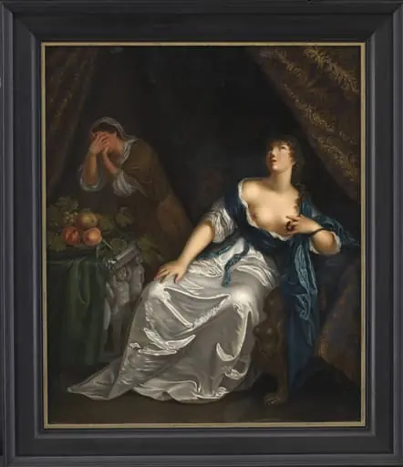 The Death of Cleopatra. Laterally reversed copy after Caspar Netscher in the Staatliche Kunsthalle in Karlsruhe, by Unknown