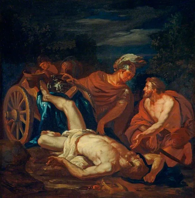 The Death of King Laius, by Unknown, oil, 1700