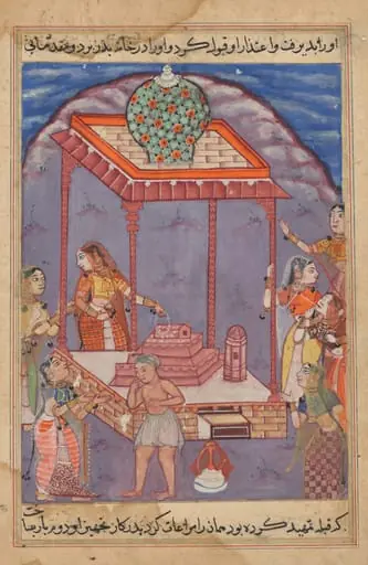 The destitute Mukhtar meets his wife Maimuna at a holy shrine, from a Tuti-nama (Tales of a Parrot): Twenty-fifth Night, by Unknown
