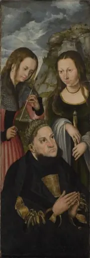 The Elector Frederic the Wise of Saxony (1463-1525) with the Saints Ursula (left) and Genevieve (right), by Unknown