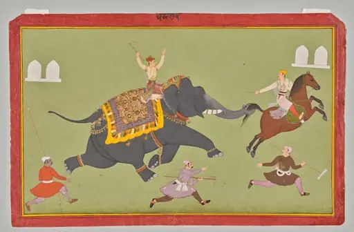 The Elephant of Maharana Jai Singh of Mewar (r. 1680–98) Catches a Horse by the Tail, by Unknown