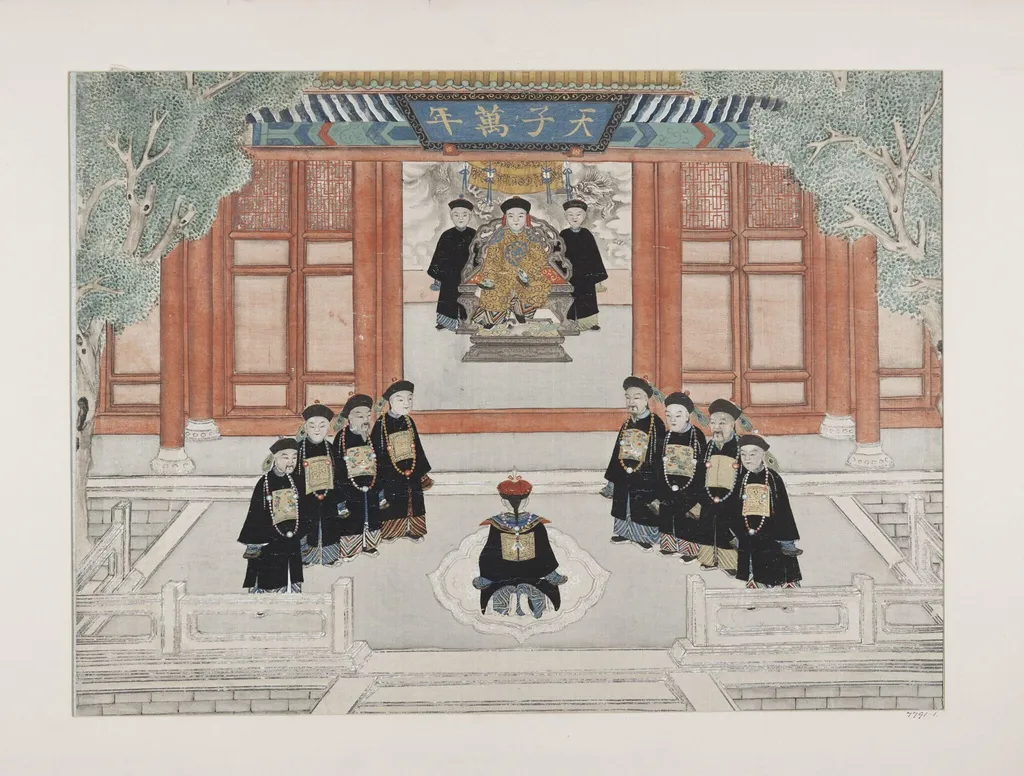 The Emperor Holding an Audience with Officials, by Unknown, paint, 1860
