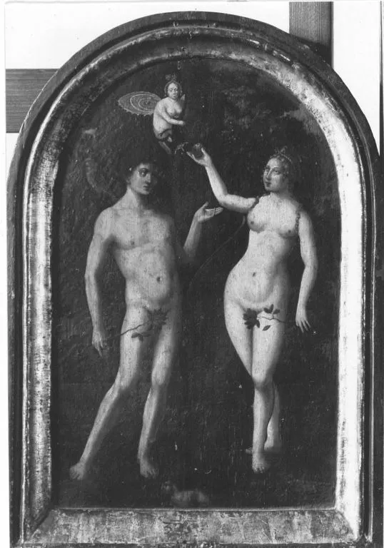 The Fall of Man: Eva offers the fruit to Adam (Genesis 3:6), by Unknown, oil, 1525