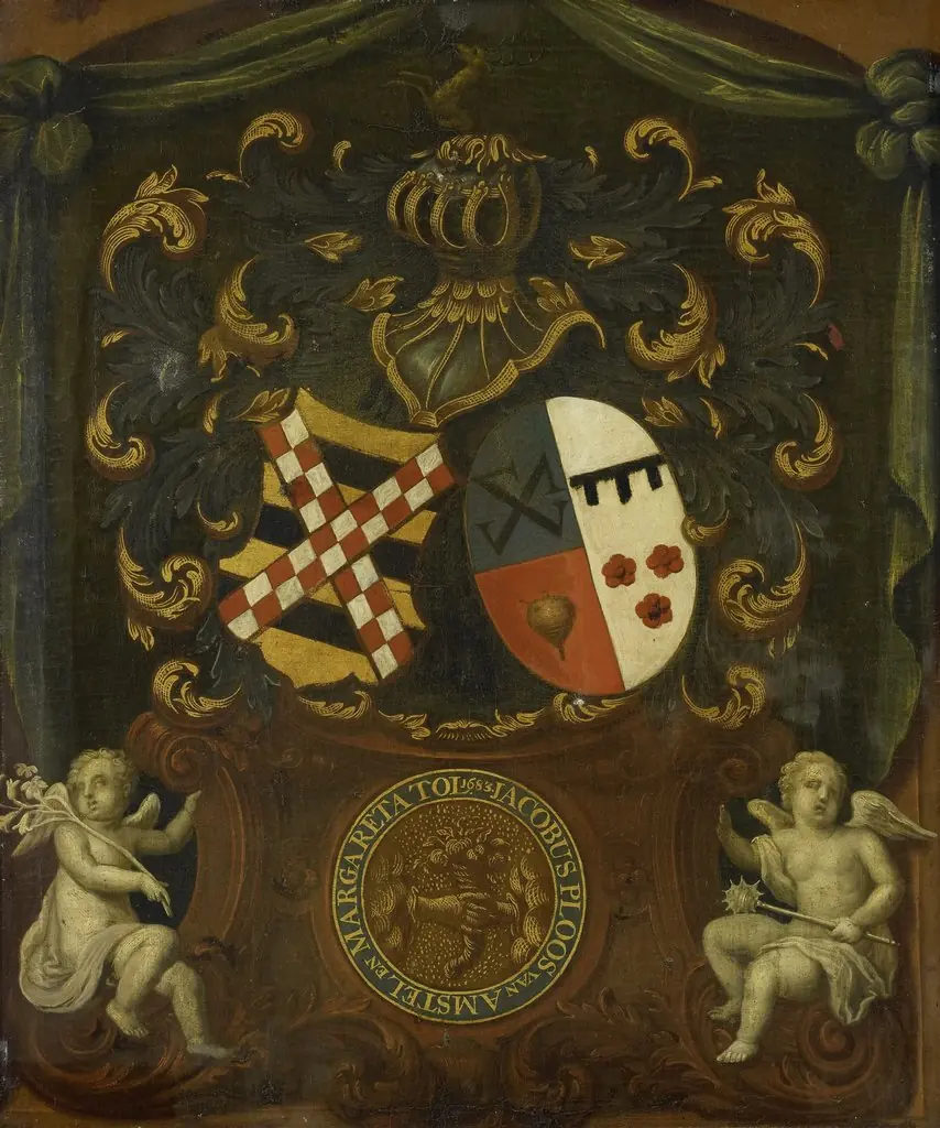 The family shields of Jacob Ploos van Amstel and Margareta Tol, by Unknown