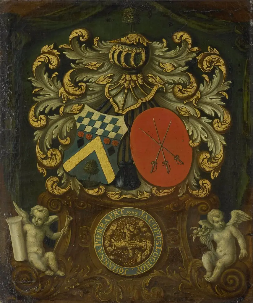 The family shields of Jacobus Loohoff and Johanna Pierraert, 1684, by Unknown