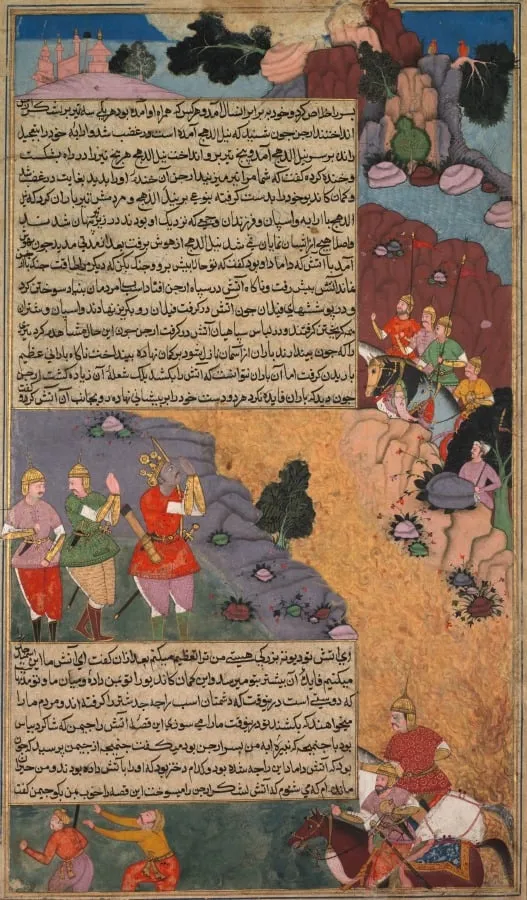 The First Adventure of the White Horse, Page from the Khan Khanan's Razm Nama (Book of Wars), by Unknown, unspecified, 1614
