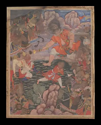 The giant Sar Farangi dashes Mesluq to the ground, by Unknown