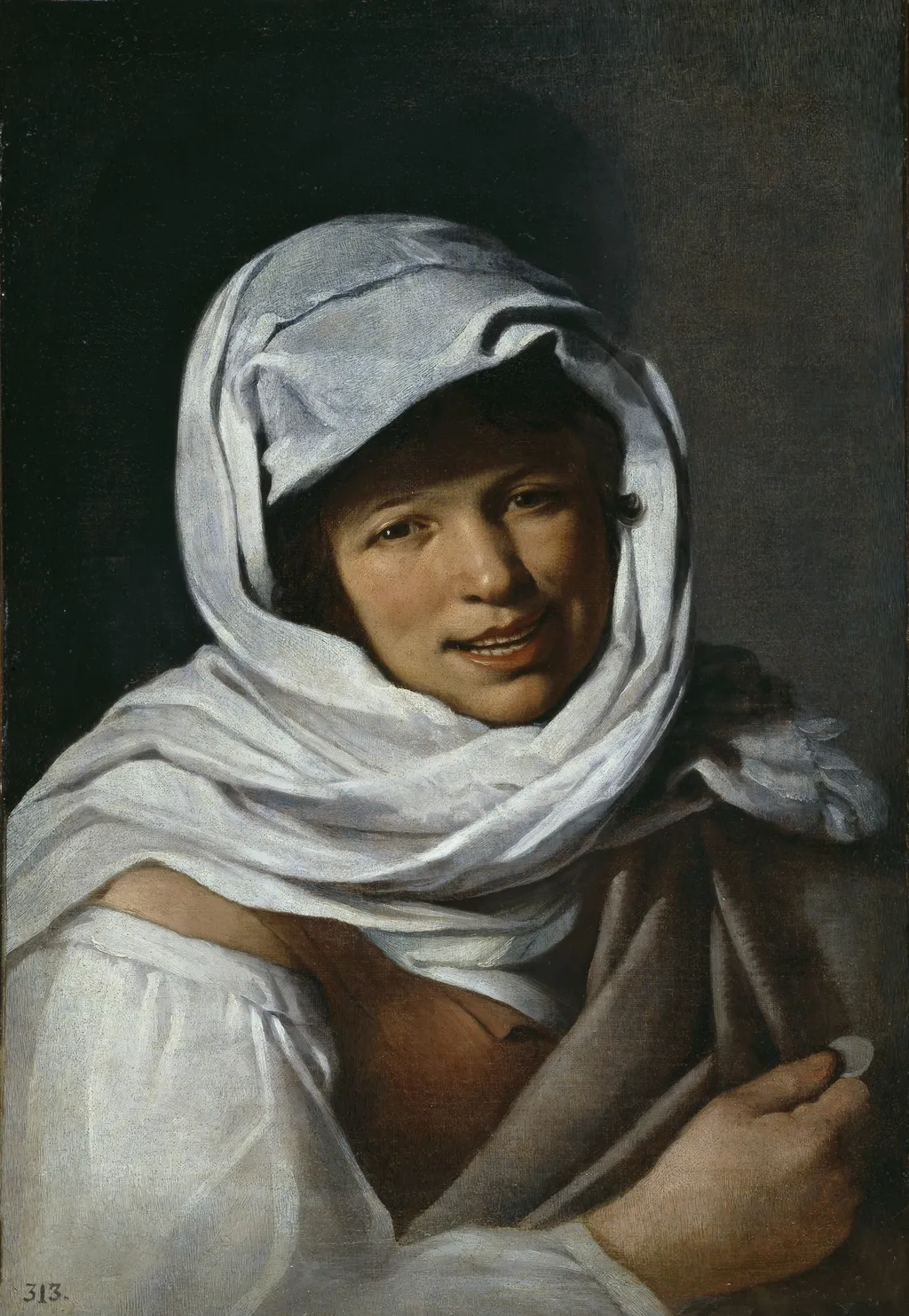 The Girl with a Coin, by Unknown, oil, 1650