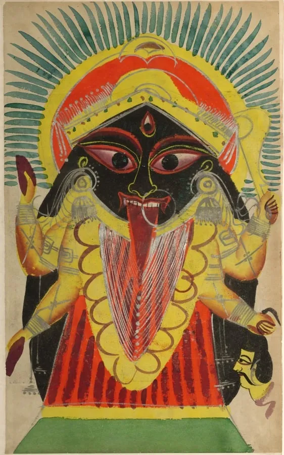 The Goddess Kali (recto), from a Kalighat album, by Unknown, unspecified, 1890