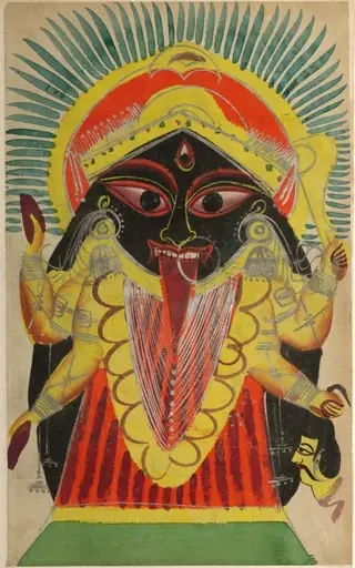 The Goddess Kali (recto), from a Kalighat album, by Unknown, 1890