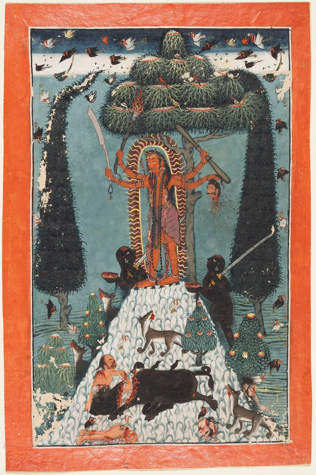 The Goddess Kali Standing on a Mountaintop, by Unknown, unspecified, 1720