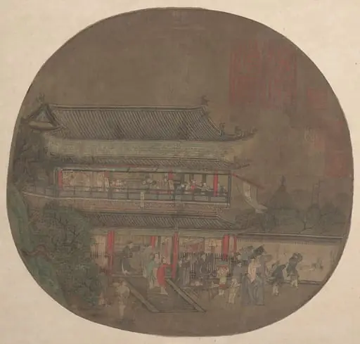 南宋/元 佚名 呂洞賓過岳陽樓圖 扇|The Immortal Lü Dongbin Appearing over the Yueyang Pavilion, by Unknown